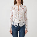 AuraBlouse - Long Sleeve Openwork Blouse