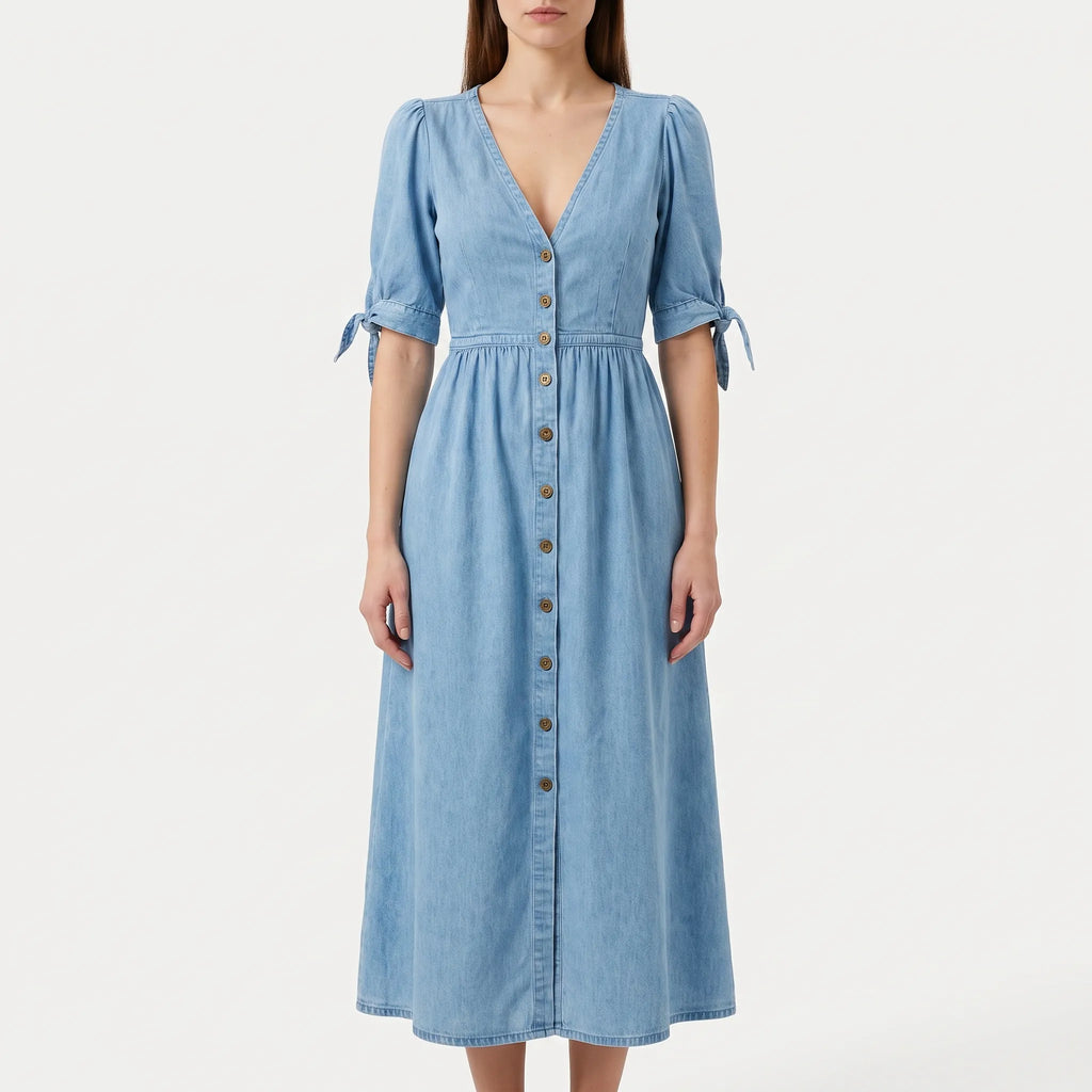 AzuraMidi - Blue Button-Down Midi Dress