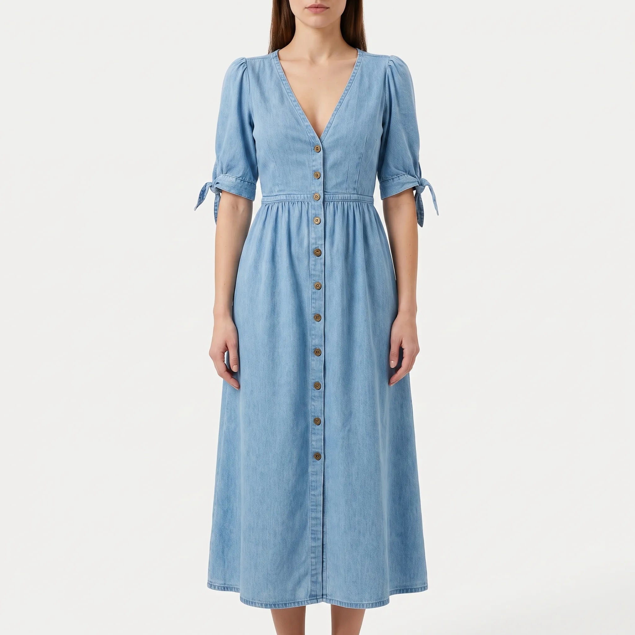 AzuraMidi - Blue Button-Down Midi Dress