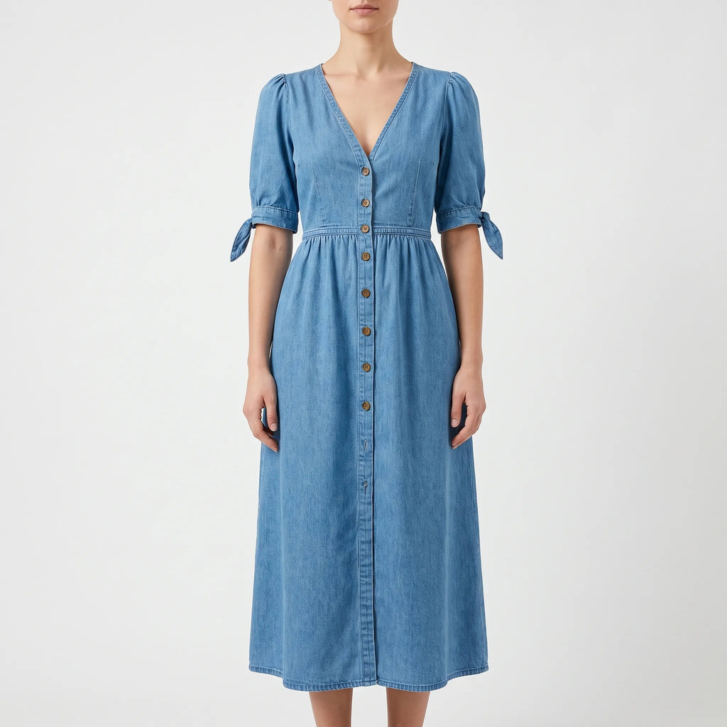 AzuraMidi - Blue Button-Down Midi Dress