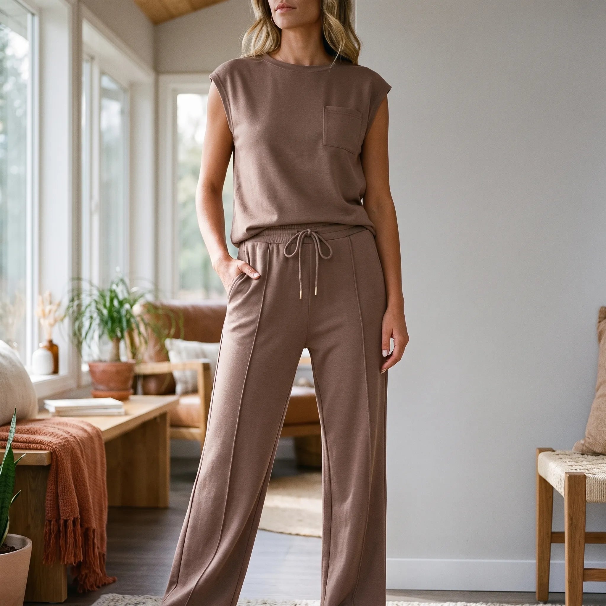 LoungeEase - Sleeveless Top And Pants Set