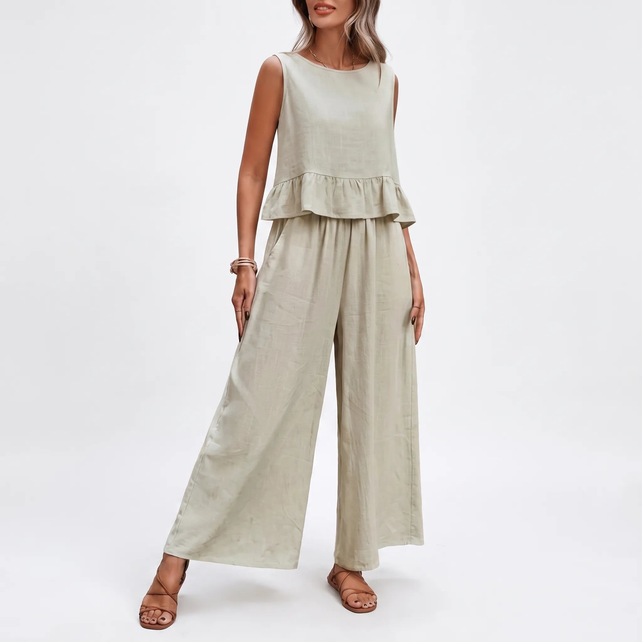 Vayona - Sleeveless Ruffle Hem Matching Set