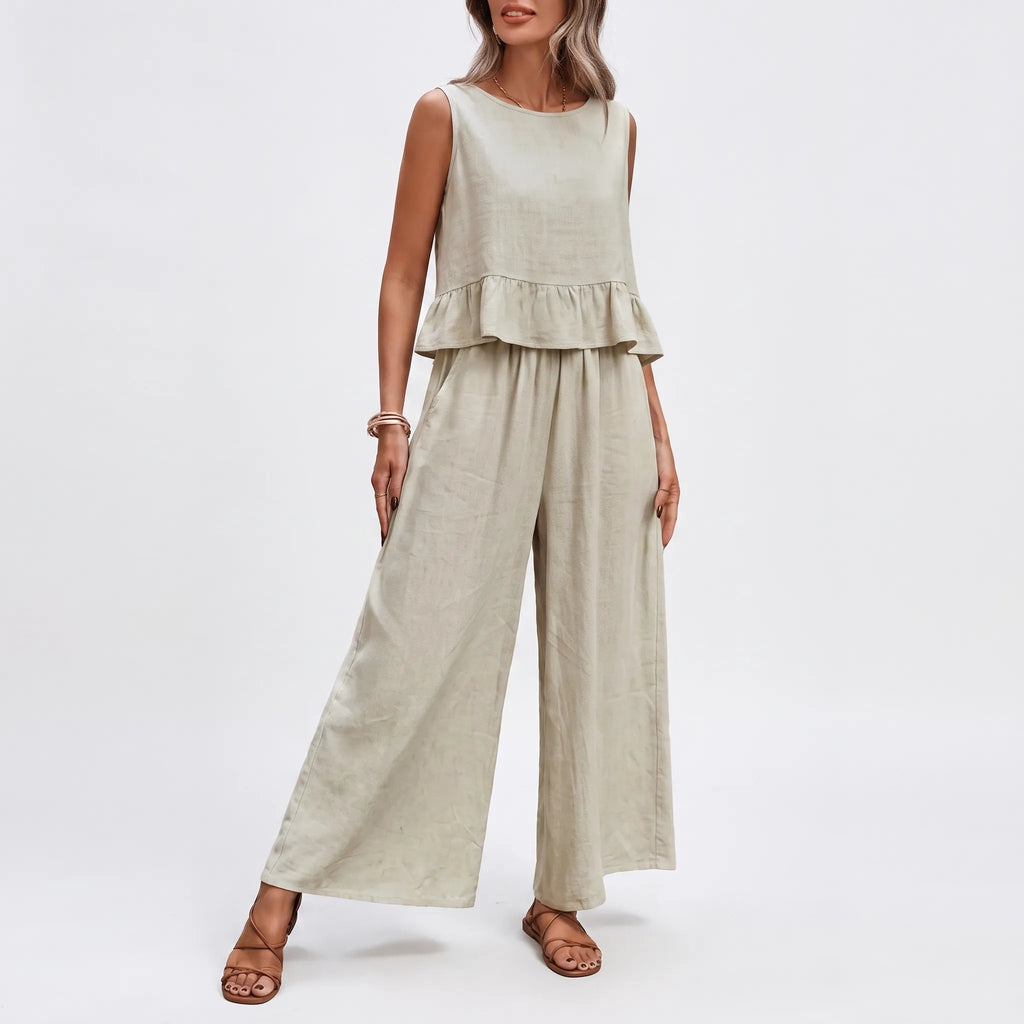 Vayona - Sleeveless Ruffle Hem Matching Set