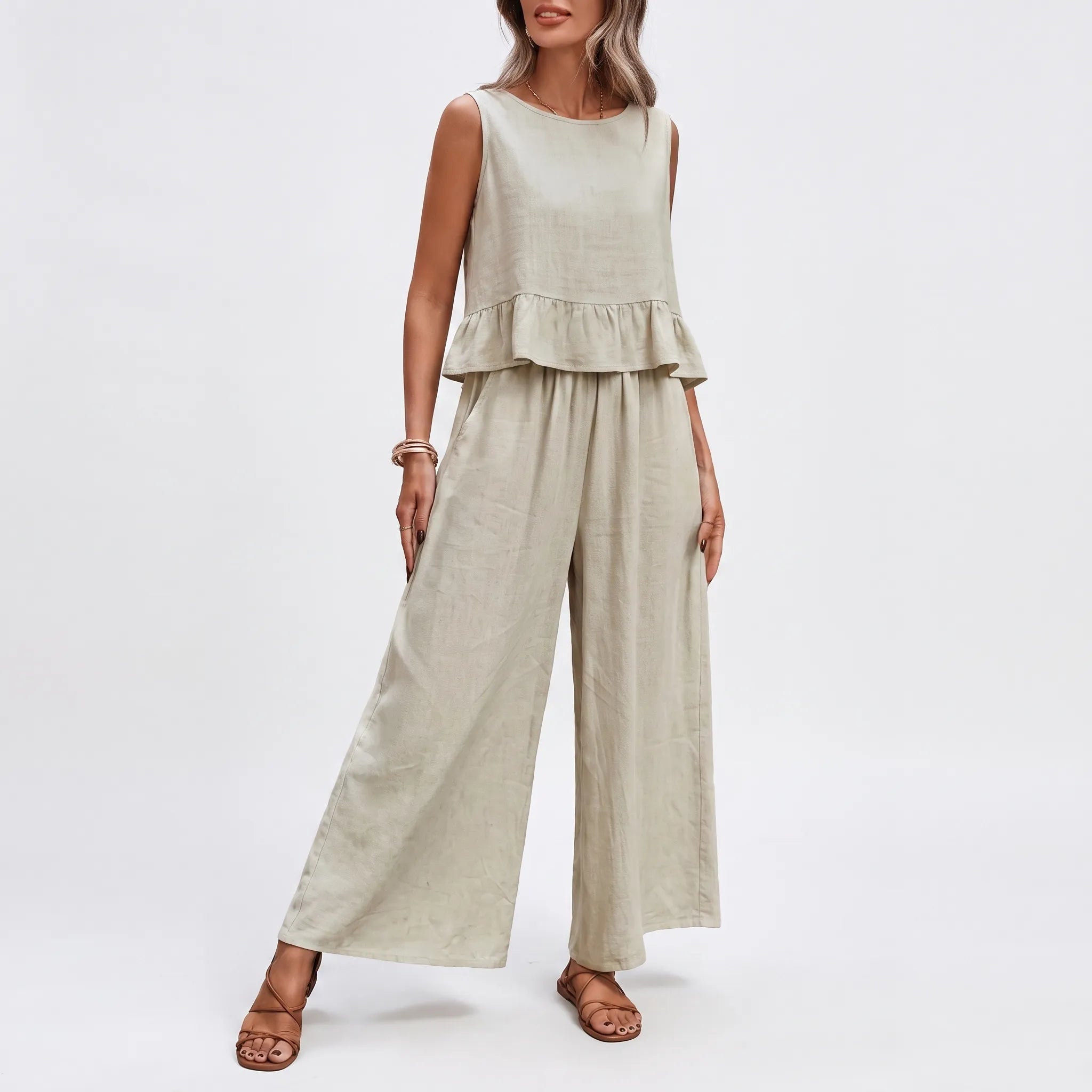 Vayona - Sleeveless Ruffle Hem Matching Set
