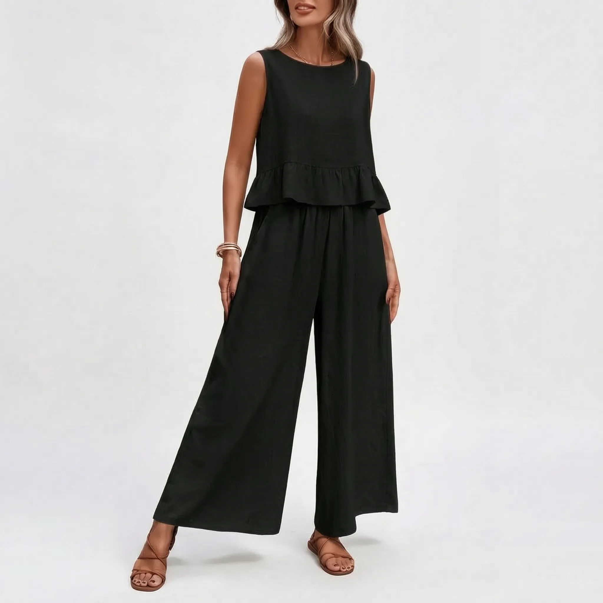 Vayona - Sleeveless Ruffle Hem Matching Set