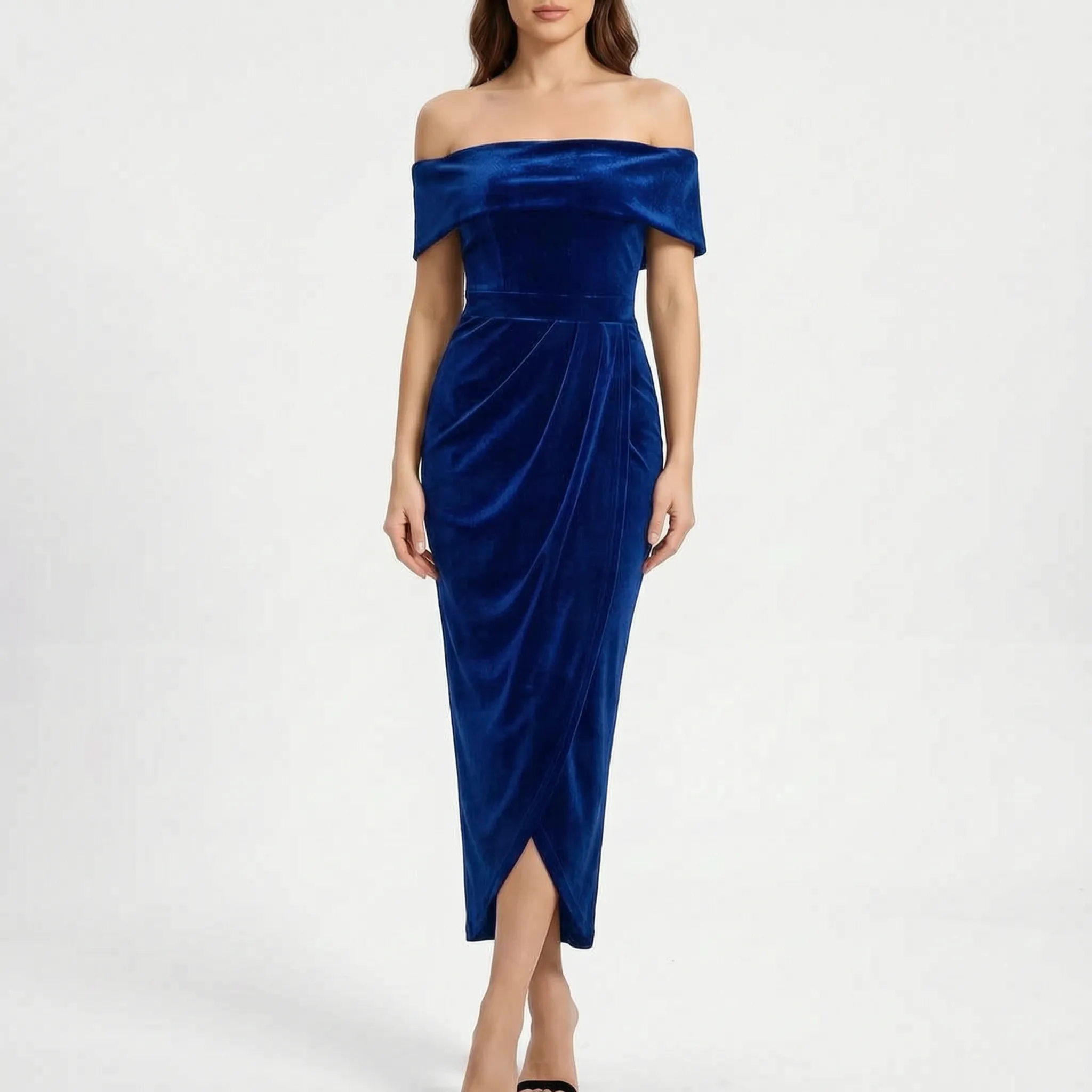 Velora - Off-Shoulder Ruched Midi Dress