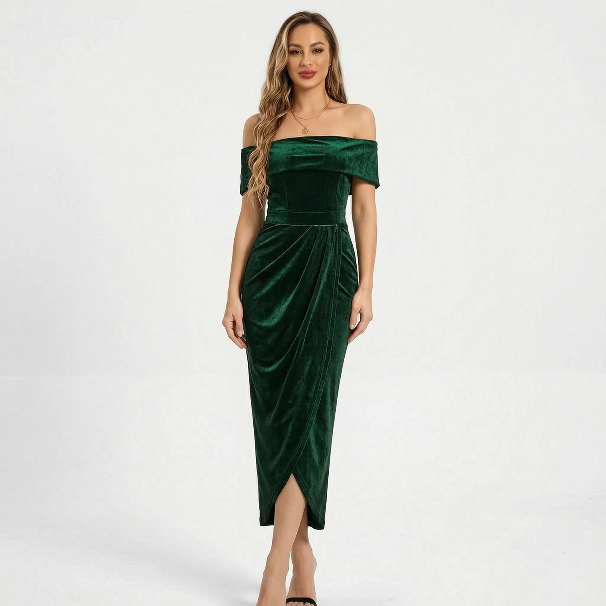 Velora - Off-Shoulder Ruched Midi Dress