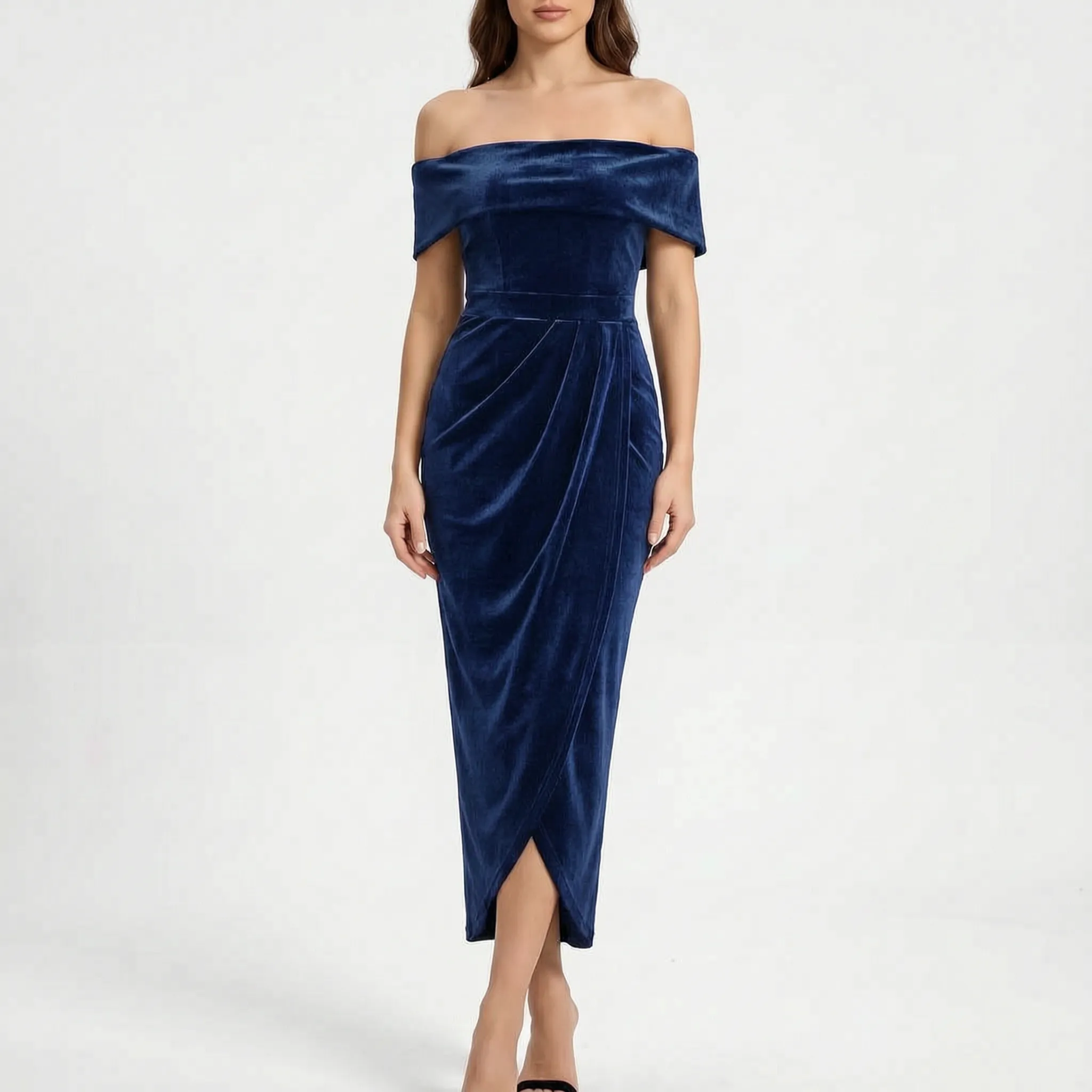 Velora - Off-Shoulder Ruched Midi Dress