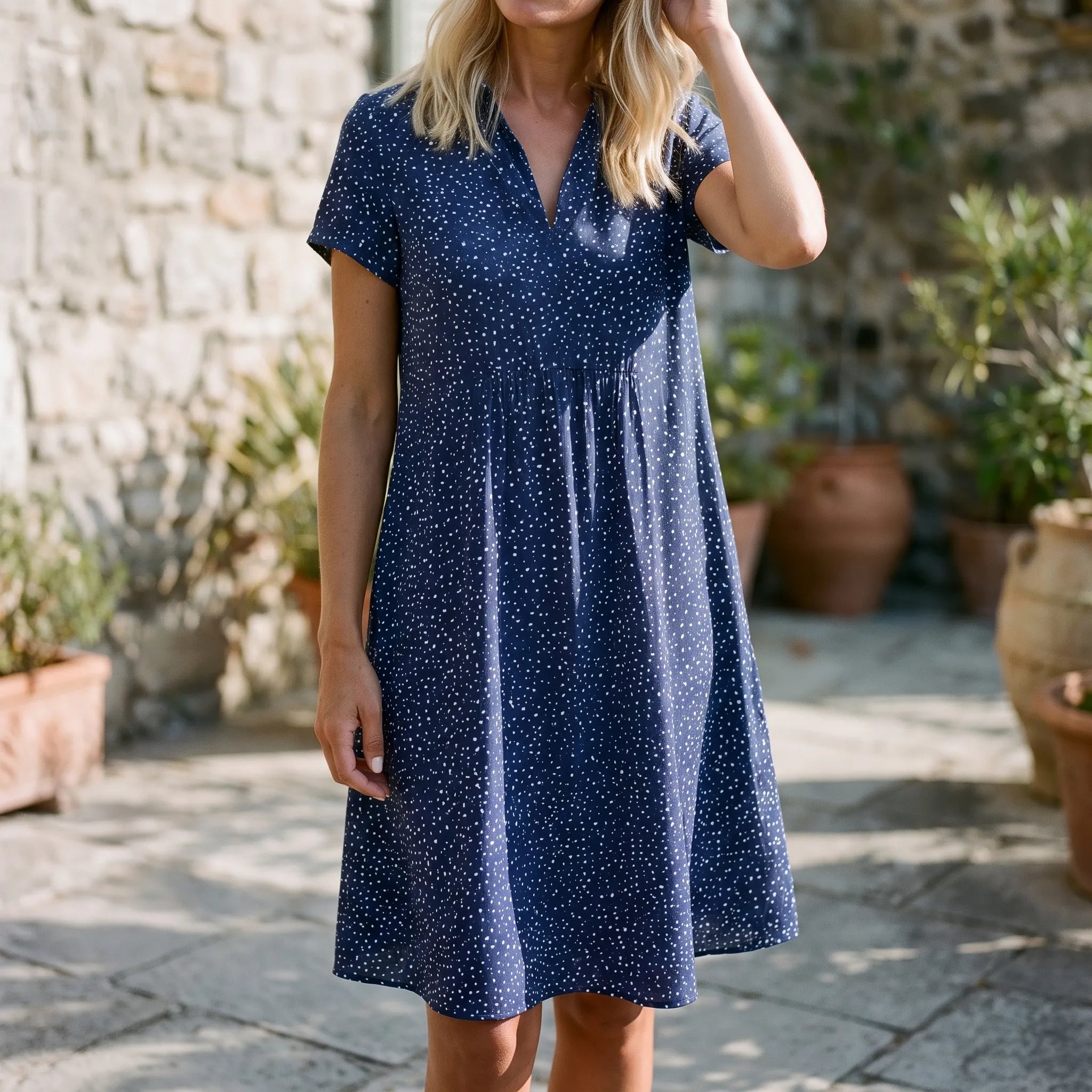 Verdora - Short Sleeve Collared Casual Dress