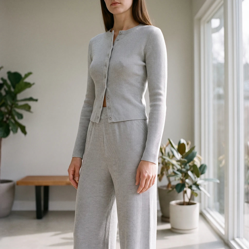 Vespera - Button-Front Women's Loungewear Set