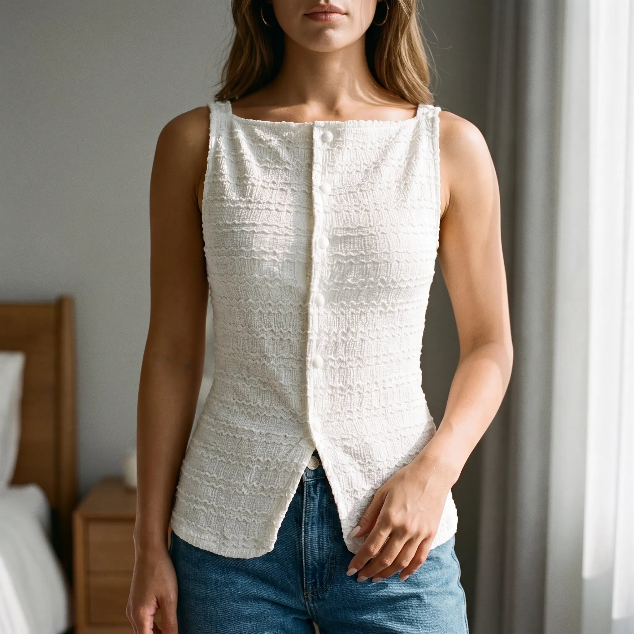 Vestia - Textured Button Front Vest
