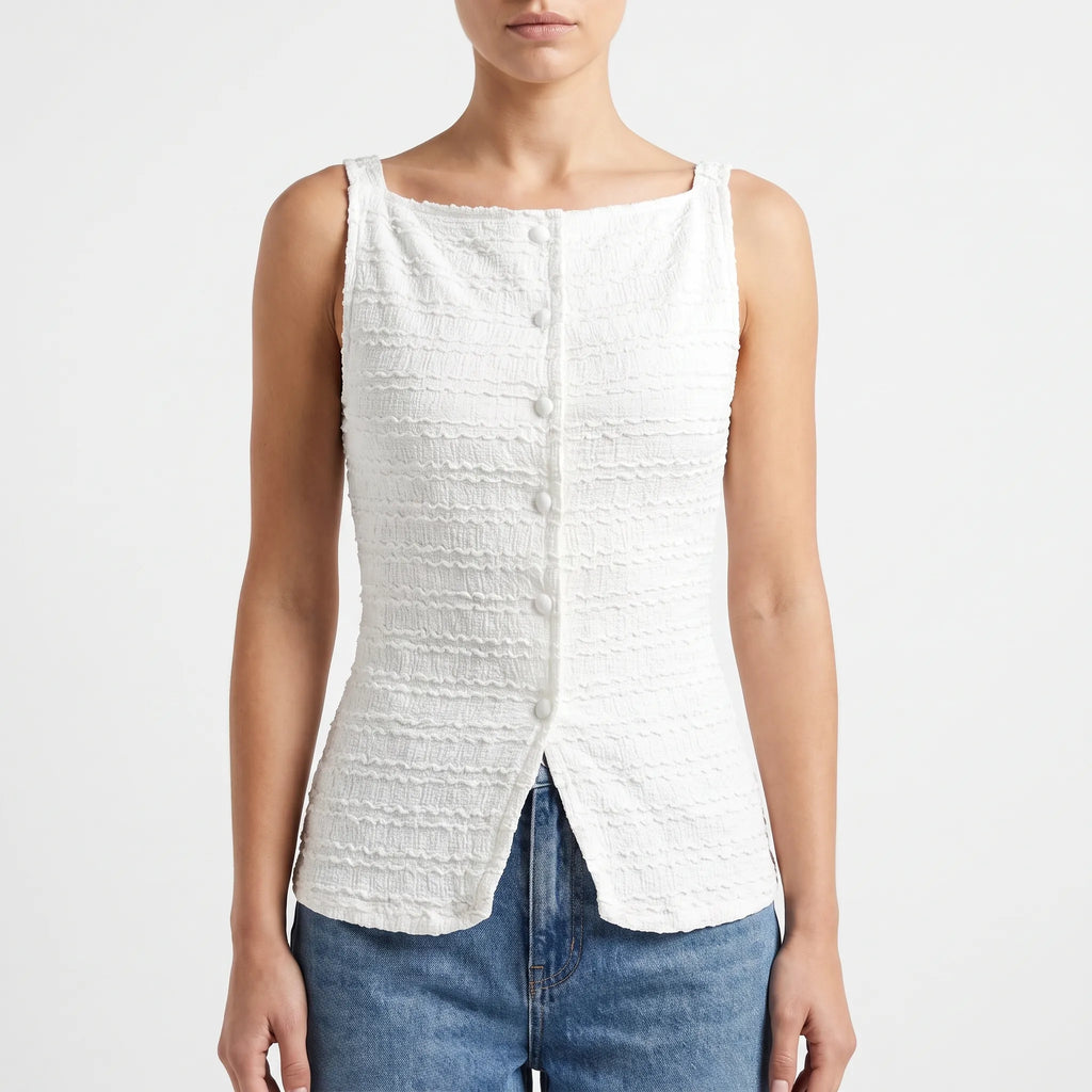 Vestia - Textured Button Front Vest