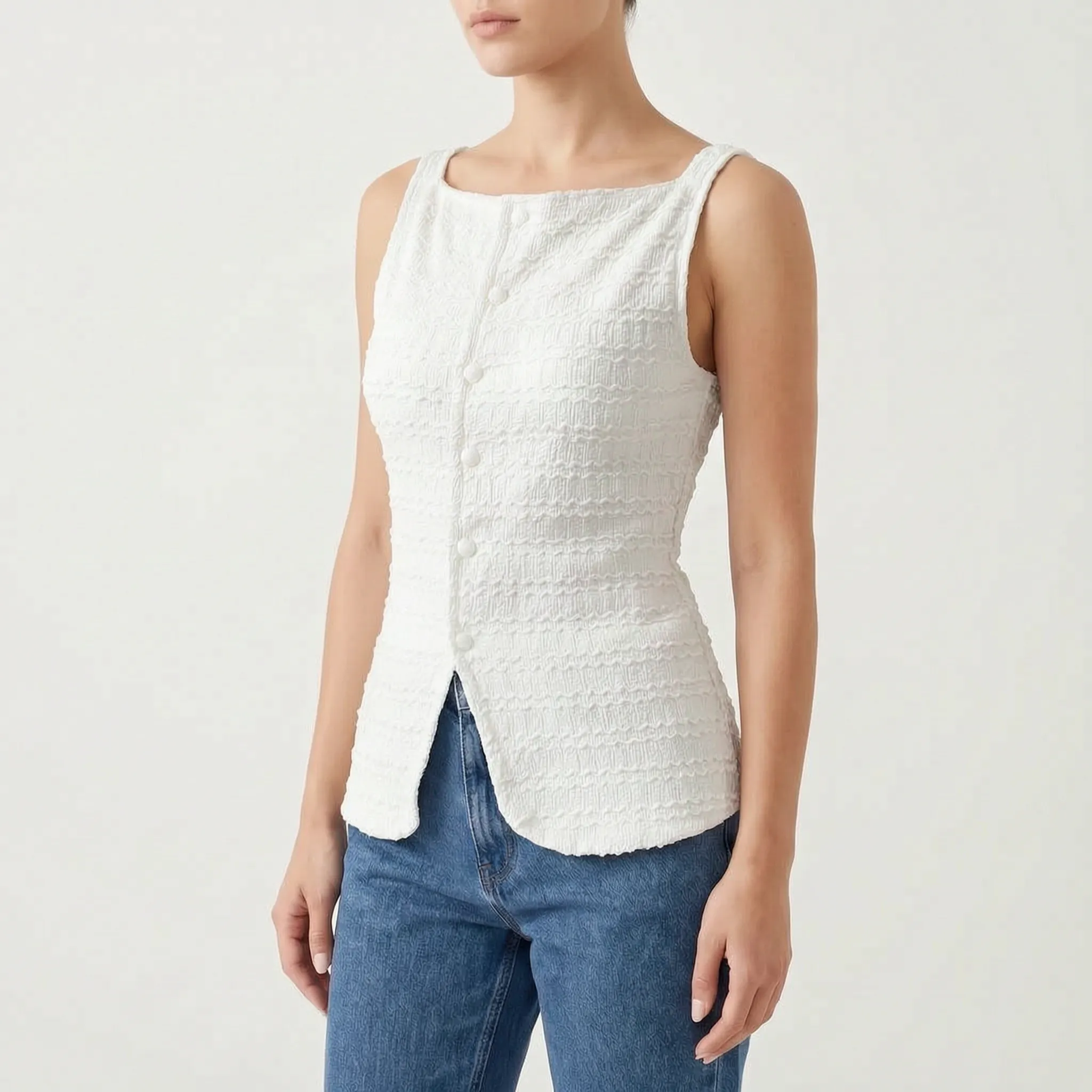 Vestia - Textured Button Front Vest
